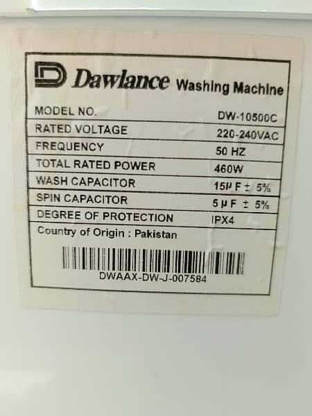 DAWLANCE 15 KG TWIN TUB WASHING MACHINE DW10500 7