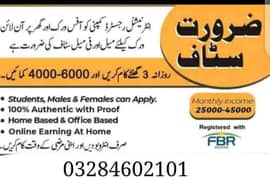 Male/Female staff Part time full time Home base office work online job