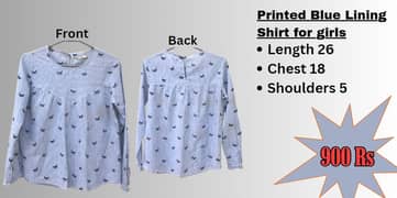 Blue Stylisg Lining Printed Shirt For Girls