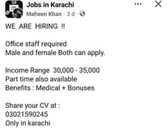 we are hiring for office work 0
