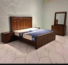 double bed set, sheesham wood bed set, complete bedroom set, furniture