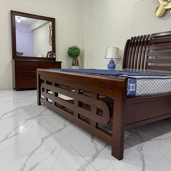 solid wood bed with sides tables +Dressing 5