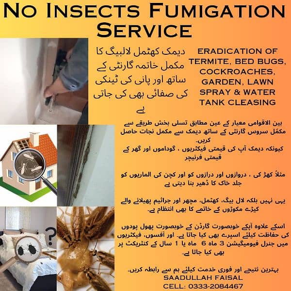 Termite bedbugs and cockroaches expert. NO INSECT FUMIGATION SERVICE 3