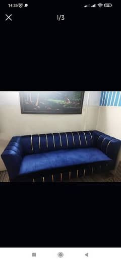 three seater single sofa blue colour