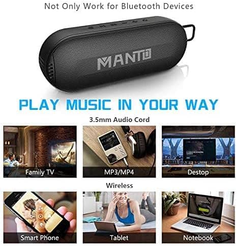Portable Bluetooth Speaker, MANTO HD Stereo and Bass Durable Wireless 7