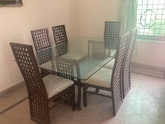 Big Dinning Table with 6 Chairs / Wood Dining Table/ 6 Wood Chairs