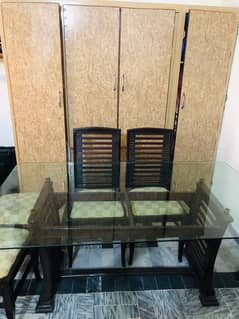 6 chairs dining table set/wooden chairs/tea trolly/glass top table