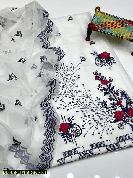 2 Pcs Women's Unstitched Khaddi
Net Embroidered Suit 2