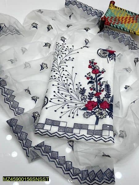 2 Pcs Women's Unstitched Khaddi
Net Embroidered Suit 3