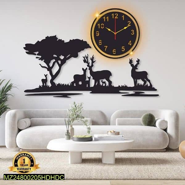 Grazing Deer design laminated wall clock with back light 0