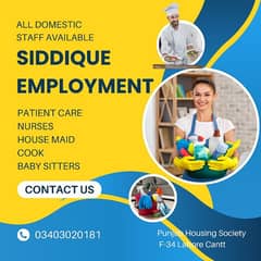 Maids/Nurse/Cook/Patient Care/babysitter/Helper all staff Available 0