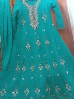sea green color frock ready to wear in chiffon fabric