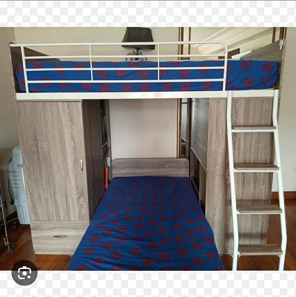 bunk bed attached with study table on one side 0