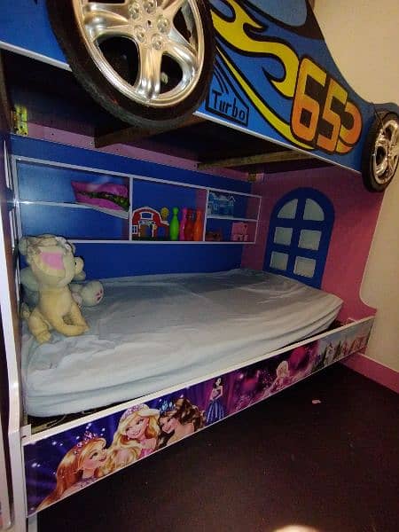 Triple bunk bed used for short time with drawers 2