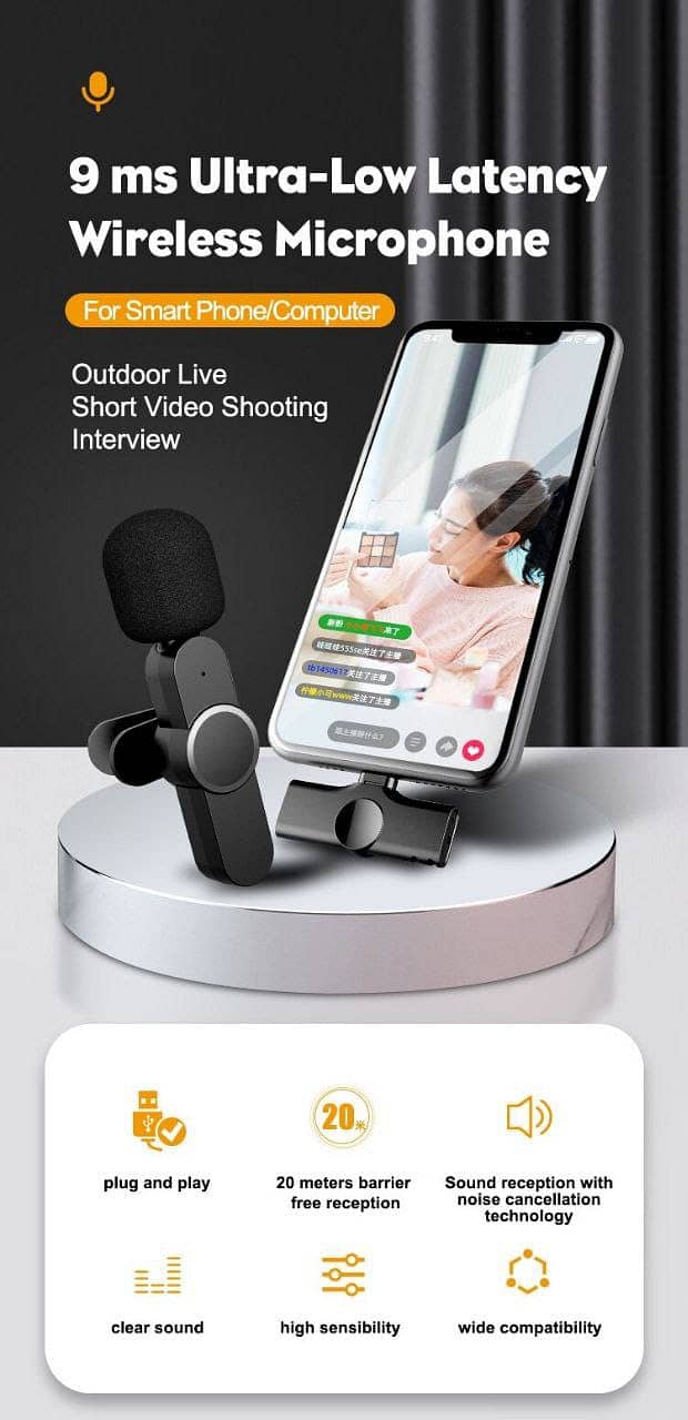 2.4G Lavalier Wireless Portable Microphone For Type C & iphone 9