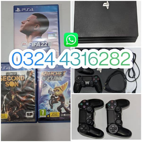 ps4 pro 1tb 10/10 non jailbreak 2 controllers 3 game cds FIFA 22 and 0