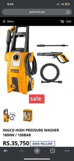INGCO water pressure 1800w Car washer and solar