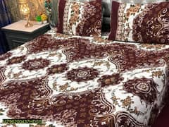 3 Pcs Crystal Cotton Printed Double Bedsheet