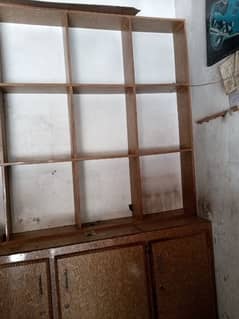 Wood counter, wracks & cupboard