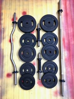 Home gym setup / dumbbell rods / plates / rubber coated plates