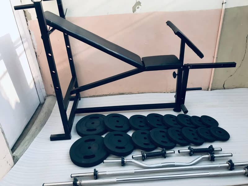 Home gym setup / dumbbell rods / plates / rubber coated plates 1