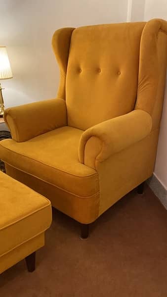 IKEA inspired Yellow wing chair with foot rest 0