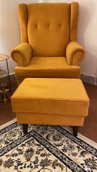 IKEA inspired Yellow wing chair with foot rest 1