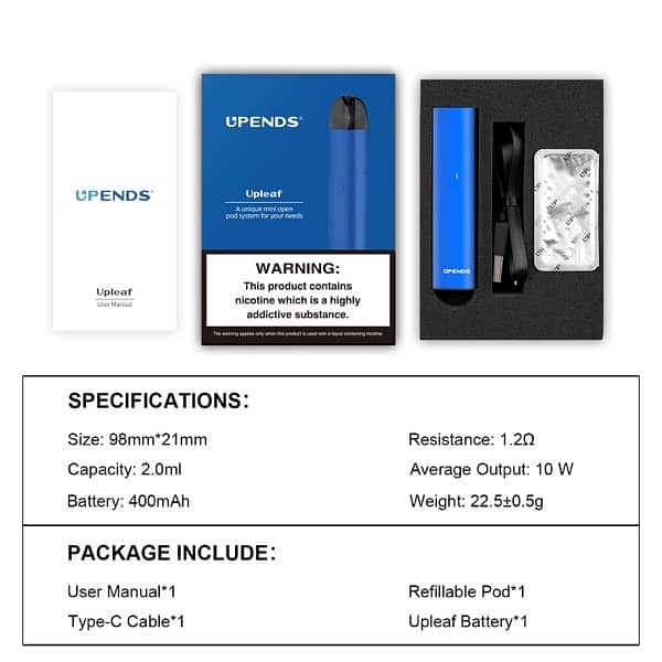 UPENDS Upleaf Vape Starter kit Unique Airflow Design,Type-C Cable, 5