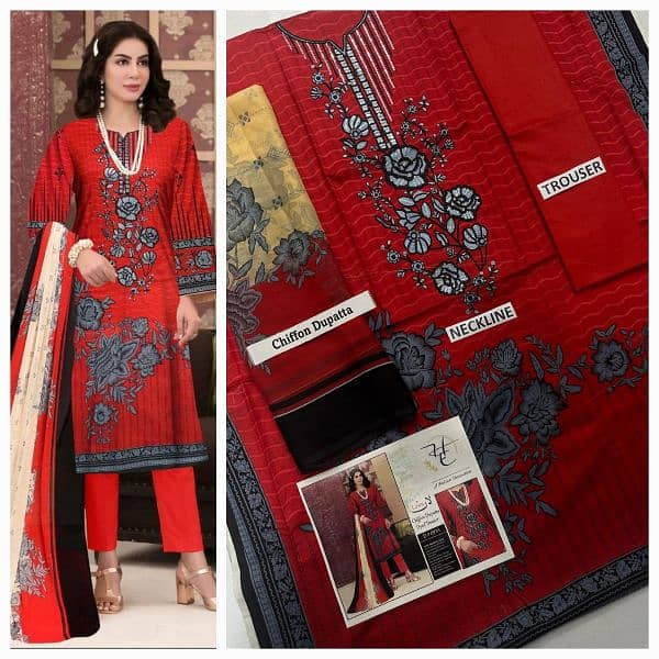 *Brand Mix | 3pc Neck Embroidered 90/70 Lawn with Chiffon duppata 2