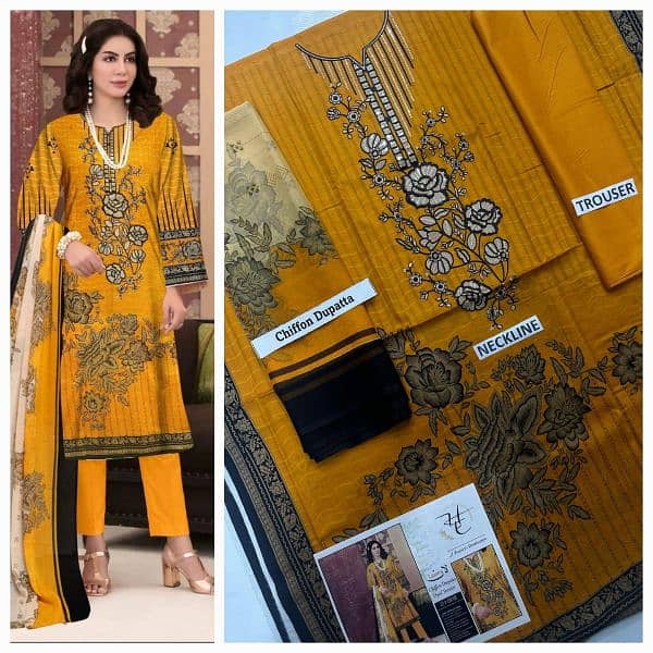 *Brand Mix | 3pc Neck Embroidered 90/70 Lawn with Chiffon duppata 16