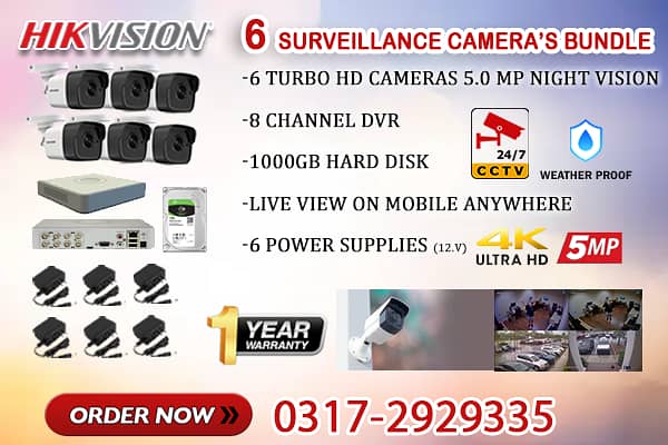 6 CCTV Cameras Bundle, Brand Hik Vision 0