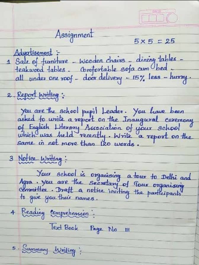 Handwriting assignment work 8