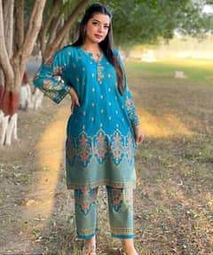 women stitched linen printed suits