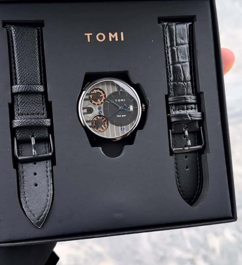 TOMI T-106 Face Gear Dual leather Strap Watch High Quality Premium Wat 1
