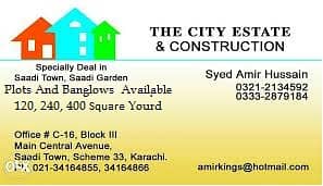 120, 240, 400 Sq Yd Plots Sell Purchase In Saadi Town And Saadi Garden