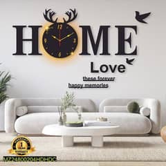 Home Wall Laminated Black Clock With Light
