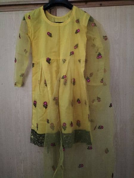 net yellow frock with dupatta 2