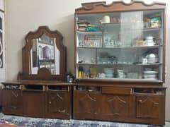 wooden showcase and dressing table