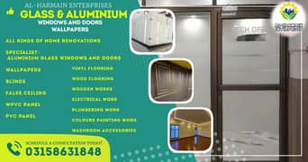 Aluminium & Glass|False ceiling|Wooden works|Electrical work|Plumbing