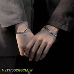 2 Pcs Alloy Silver Plated Magnet Heart Design Couple's Bracelet