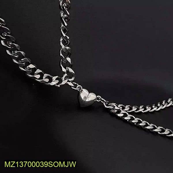 2 Pcs Alloy Silver Plated Magnet Heart Design Couple's Bracelet 3