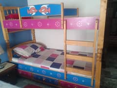 wood double bed with stairs