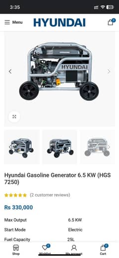 Hyundai generator for sale 6.5kw