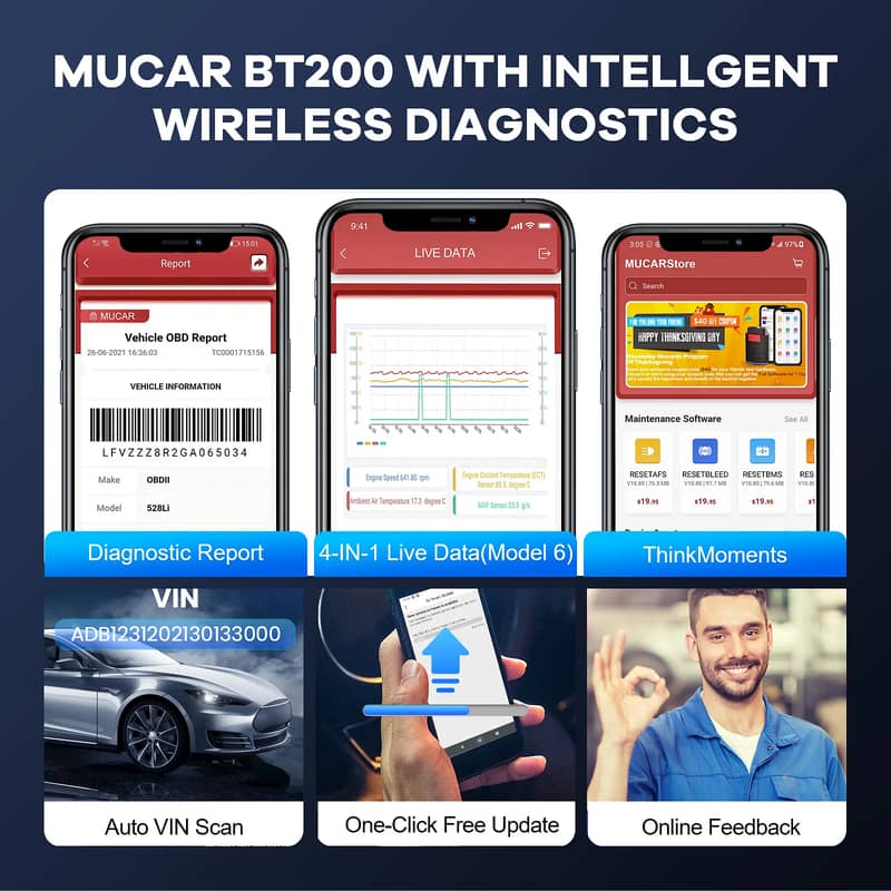 MUCAR BT200 Bluetooth OBD2 Scanner iOS Android Full System Diagnostic 1