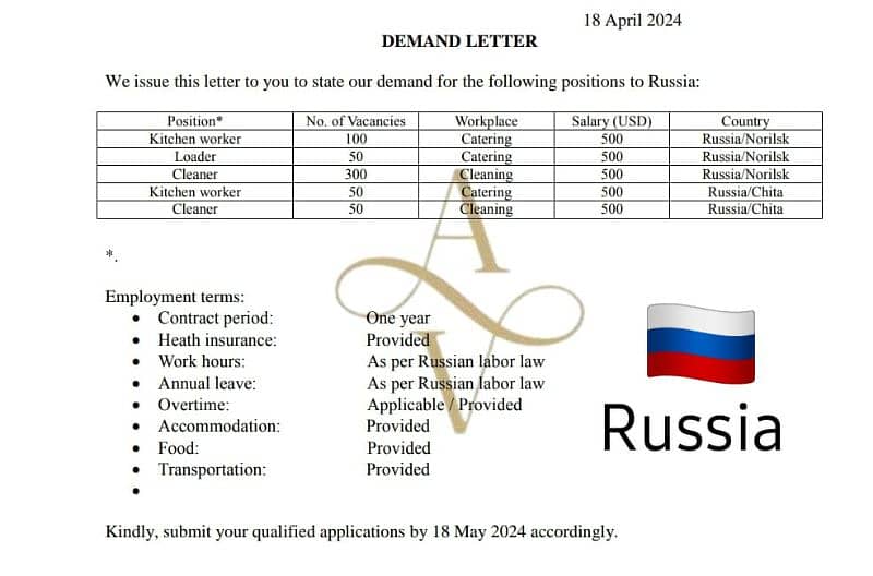Russia Work Visa Available 0