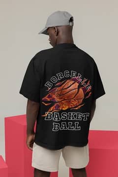 Basketball Oversized T-Shirt Drop Shoulder O-Neck For Men Back Print 0