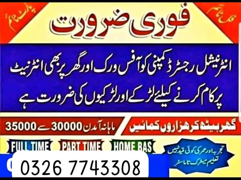 Only for Lahore Male & Female Staff For part time or full time 0
