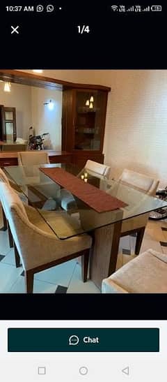 6 chair WOODEN dining table with 12mm glasstop 0