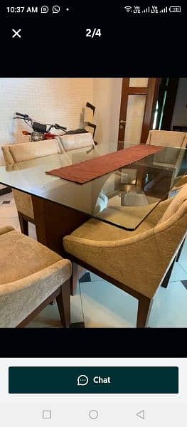 6 chair WOODEN dining table with 12mm glasstop 1