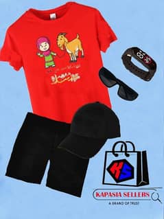 Bakra eid
*5 in 1* deal for kids 
*Tshirt +short+watch+cap+glasses*